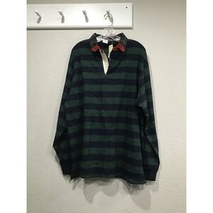 VTG 90s Polo Ralph Lauren Rugby Shirt NWT L Green Navy Stripe Red Plaid Collar
